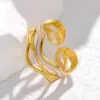 PVD Coated Real Gold Plated Waves Stainless Steel Fashion Waterproof Non Tarnish Open Ring