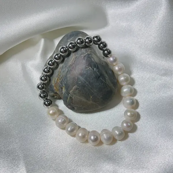 Wholesale Elegant Color Block 304 Stainless Steel Freshwater Pearl Bracelets In Bulk