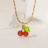 Wholesale 304 Stainless Steel Plastic Cherry Ion Plating (IP) 18K Gold Plated Simple Style Commute Waterproof Non Tarnish Plating Regular Chain Pendant Necklace