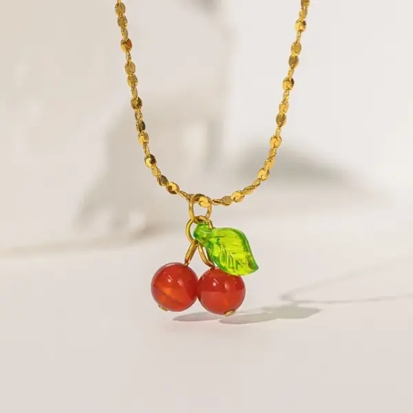 Wholesale 304 Stainless Steel Plastic Cherry Ion Plating (IP) 18K Gold Plated Simple Style Commute Waterproof Non Tarnish Plating Regular Chain Pendant Necklace