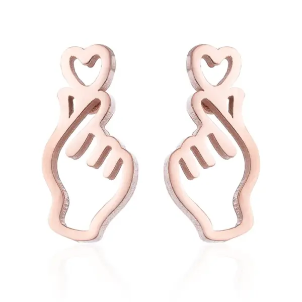 Wholesale PVD Coated 18K Gold Real Gold Plated Gesture Heart Shape 201 Stainless Steel Sweet Waterproof Non Tarnish Ear Studs