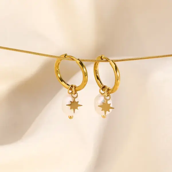 PVD Coated Real Gold Plated 18K Gold Solid Color Stainless Steel Freshwater Pearl Preppy Style Waterproof Non Tarnish Earrings