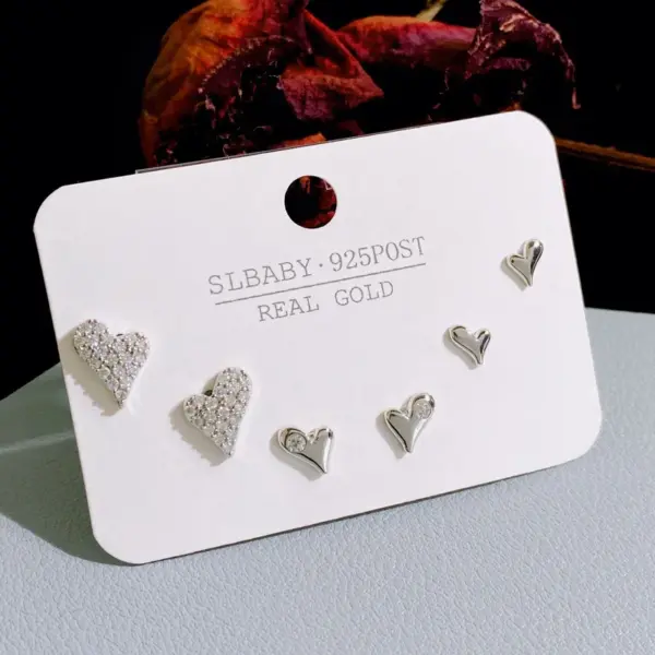 Wholesale 1 Set Simple Style Geometric Heart Shape Bow Knot Plating Inlay Copper Artificial Gemstones Ear Studs
