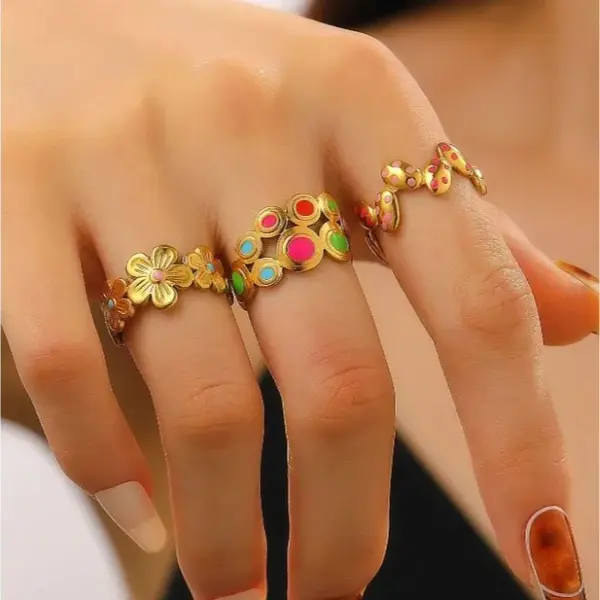 Wholesale Jewelry Cute Streetwear Heart Shape 304 Stainless Steel Enamel Open Rings