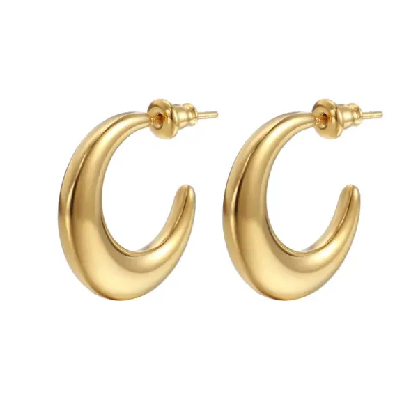 PVD Coated 18K Gold Real Gold Plated C Shape 201 Stainless Steel Fashion Waterproof Non Tarnish Ear Studs