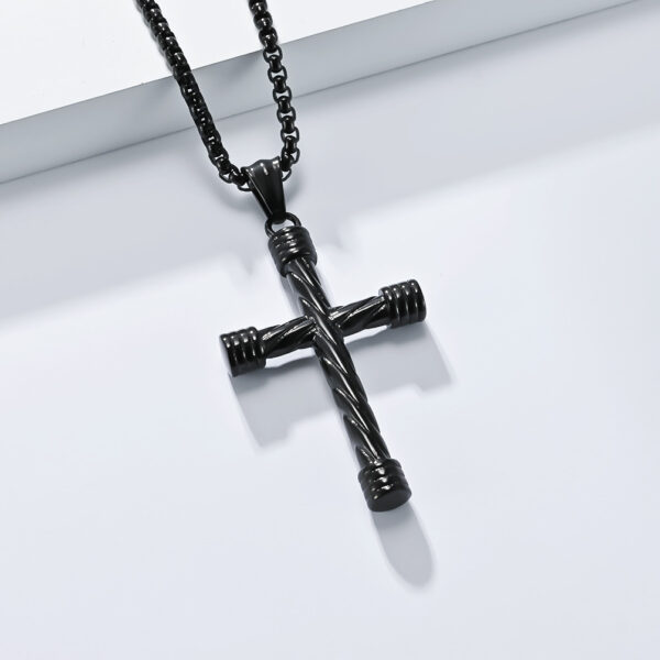 oly-50de9380491a15b691827f5f807499b3 Wholesale Twist Titanium Cross Necklace Men's Personalized Hip Hop Punk Stainless Steel Cross Pendant