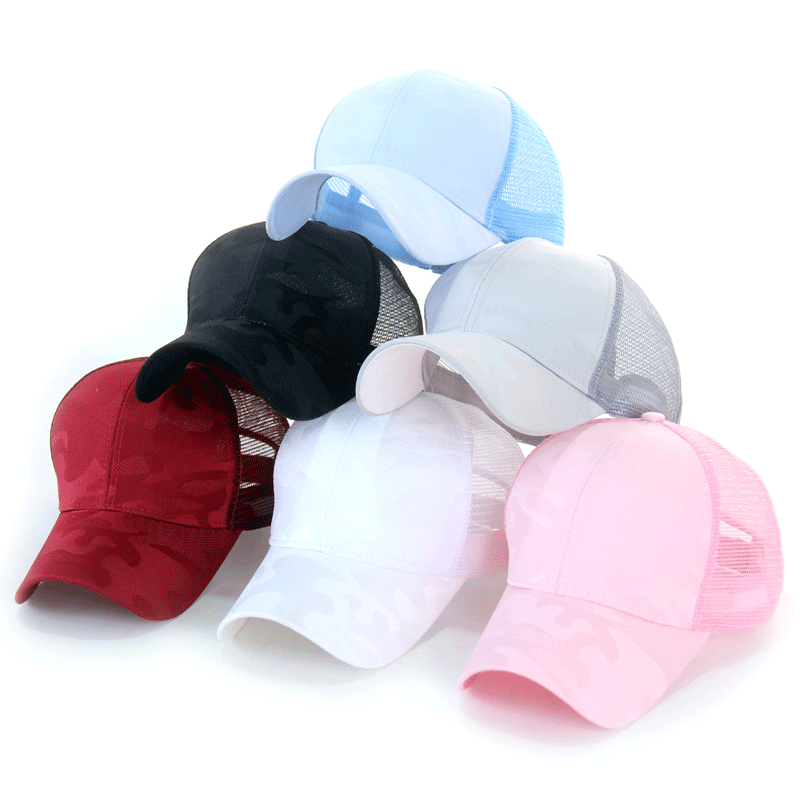Wholesale Pure cotton mesh baseball cap camouflage pattern casual peaked cap solid color nytail cap versatile Korean style cole baseball cap