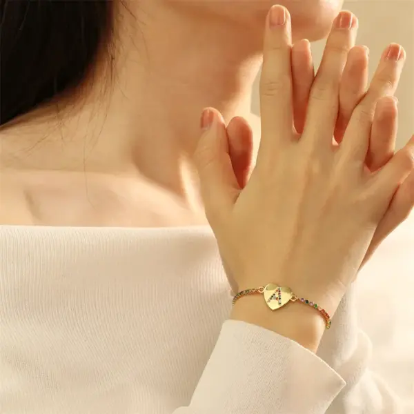 Wholesale Copper 18K Gold Plated Elegant Romantic Sweet Letter Heart Shape Inlay Zircon Bracelets