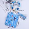Wholesale New wooden bead bracelet, card holder, keychain, PU tassel beaded printed animal wallet/card holder