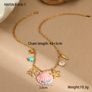 Nmsn-f416-1 pink scallop necklace / 18K