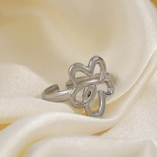 Wholesale PVD Coated 18K Gold Plated Flower 304 Stainless Steel Simple Style Waterproof Non Tarnish Open Rings