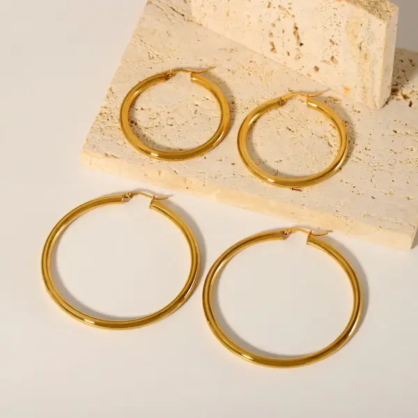 Wholesale PVD Coated Real Gold Plated 18K Gold Circle 304 Stainless Steel Casual Modern Style Waterproof Non Tarnish Hoop Earrings