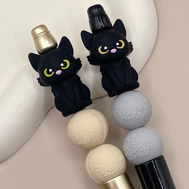 Wholesale Cross-border in stock New 3D Silicone Molar Beads Black Cat Chilen's Focus Jewelry Beads