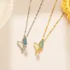 Wholesale PVD Coated Real Gold Plated Butterfly Stainless Steel Simple Style Classic Style Waterproof Non Tarnish Pendant Necklace