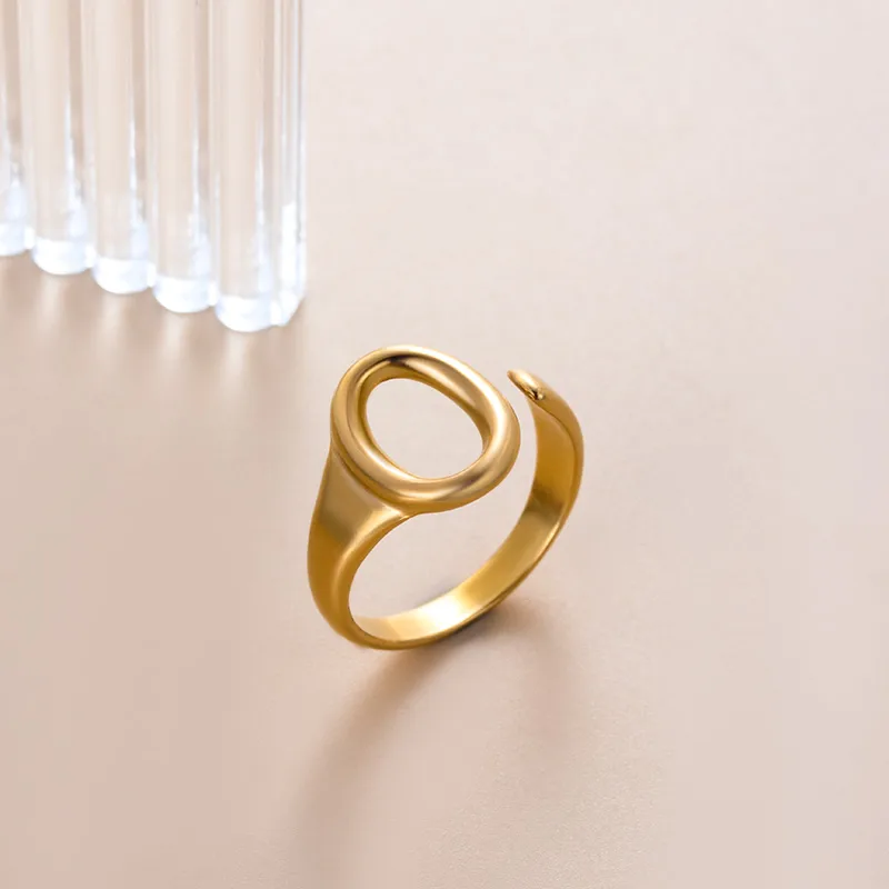 Wholesale PVD Coated Stripe Solid Color 304 Stainless Steel Retro Waterproof Non Tarnish Open Ring