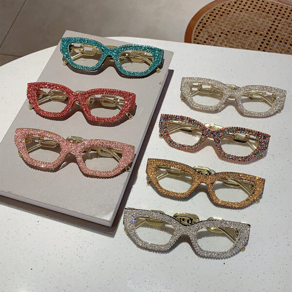 oly-510701b17fca31485df1a797299324da Wholesale Cross-border New European and American Style Trendy Small Frame Diamond Flat Mirror Internet Celebrant Same Style Small Fragrant Style All-match Anti-blue Glasses