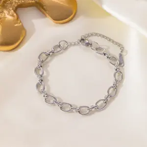 Qye58 round Cuban Link Chain Bracelet / Steel Color