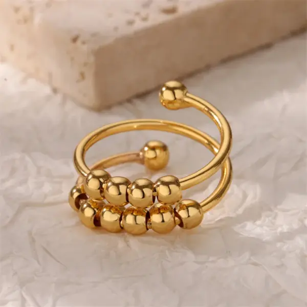 Wholesale PVD Coated Real Gold Plated Ball 304 Stainless Steel Novelty Classic Style Commute Waterproof Non Tarnish Open Rings