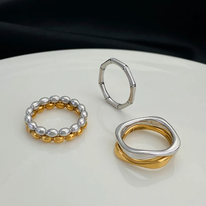 Wholesale PVD Coated Gold Plated Solid Color Stainless Steel Simple Style Waterproof Non Tarnish Rings