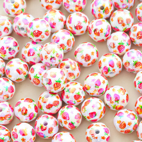 Wholesale 10pcs Acrylic Solid Color Strawberry Plated Color Printing Beads