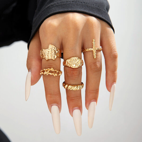 Wholesale European and American Cross-border Bohemian Personalized Starfish Ring suit Geometric Hollow Sunflower Finger Ring for Women