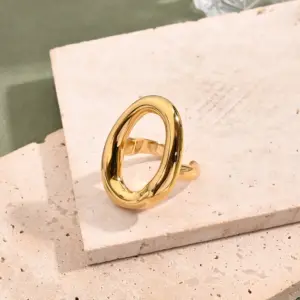 Light Gold Hollow Oval Open Ring (Gold)【Inner Diameter: 18mm】 / 1 Pc/Package