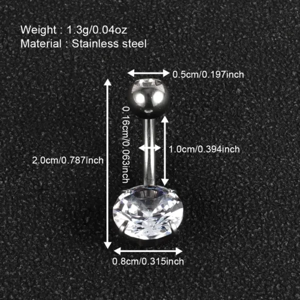1 Piece Belly Rings IG Style Shiny Round Star Heart Shape 302 Stainless Steel Inlay Diamond Zircon Belly Rings