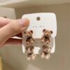 Wholesale 925 Sier Needle Korean Flocking Cute Bear Ear Stud Elegant Simple Trendy Girl Heart Student Earrings Earrings