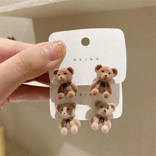 Wholesale 925 Sier Needle Korean Flocking Cute Bear Ear Stud Elegant Simple Trendy Girl Heart Student Earrings Earrings