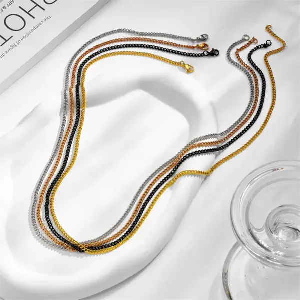 Wholesale PVD Coated Real Gold Plated 18K Gold Solid Color Titanium Steel Simple Style Waterproof Non Tarnish Necklace