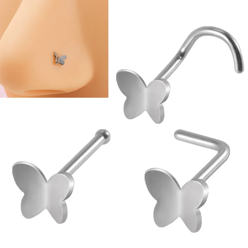 Wholesale 1 Piece Nose Rings & Studs Simple Style Butterfly 304 Stainless Steel Nose Pin