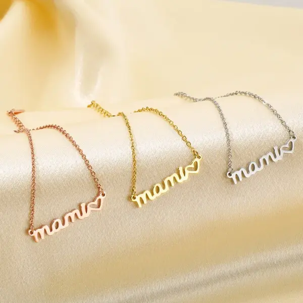 PVD Coated 18K Gold Plated Letter Stainless Steel MAMA Waterproof Non Tarnish Bracelets Necklace