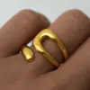 Wholesale PVD Coated Real Gold Plated 18K Gold Geometric 304 Stainless Steel Casual Classic Style Waterproof Non Tarnish Open Rings