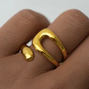 Wholesale PVD Coated Real Gold Plated 18K Gold Geometric 304 Stainless Steel Casual Classic Style Waterproof Non Tarnish Open Rings