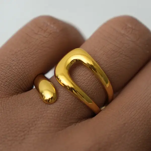 Wholesale PVD Coated Real Gold Plated 18K Gold Geometric 304 Stainless Steel Casual Classic Style Waterproof Non Tarnish Open Rings