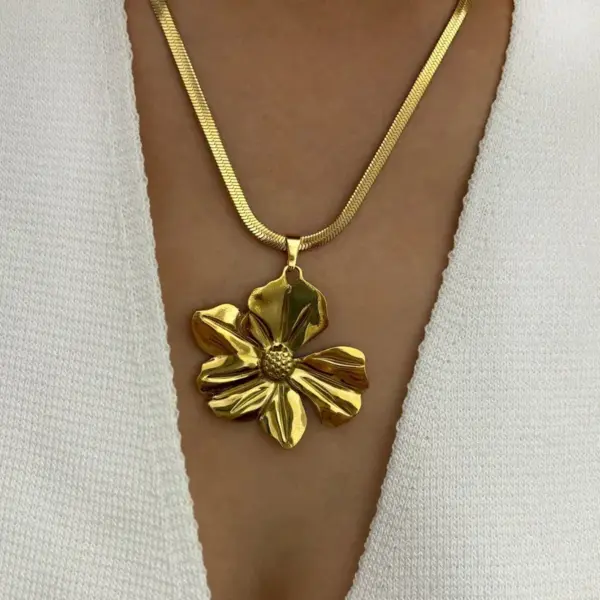 18K Gold Plated 316L Stainless Steel Flower Waterproof Non Tarnish Surgical Steel Exaggerated Snake Chain Pendant Necklace For Women's