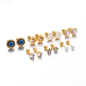 Wholesale 1 Pair Simple Style Geometric Eye Enamel Stainless Steel Ear Studs