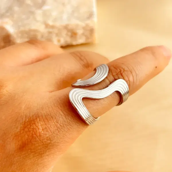 Wholesale PVD Coated Real Gold Plated 18K Gold Stripe 304 Stainless Steel Casual Retro Simple Style Waterproof Non Tarnish Open Rings