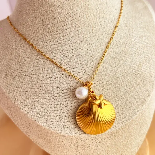 PVD Coated Real Gold Plated 18K Gold Starfish Shell 304 Stainless Steel Elegant Beach Waterproof Non Tarnish 201 Stainless Steel Pendant Necklace