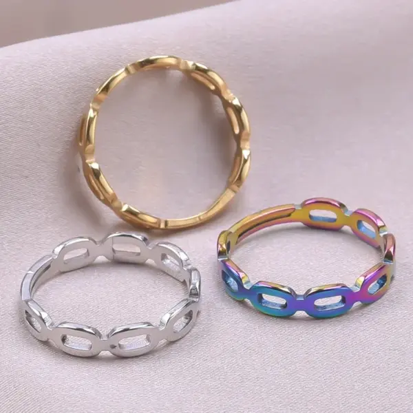 oly-514329fce5c9bc21905d3559276fdc93 Wholesale PVD Coated Real Gold Plated 18K Gold Solid Color 304 Stainless Steel Simple Style Waterproof Non Tarnish Rings