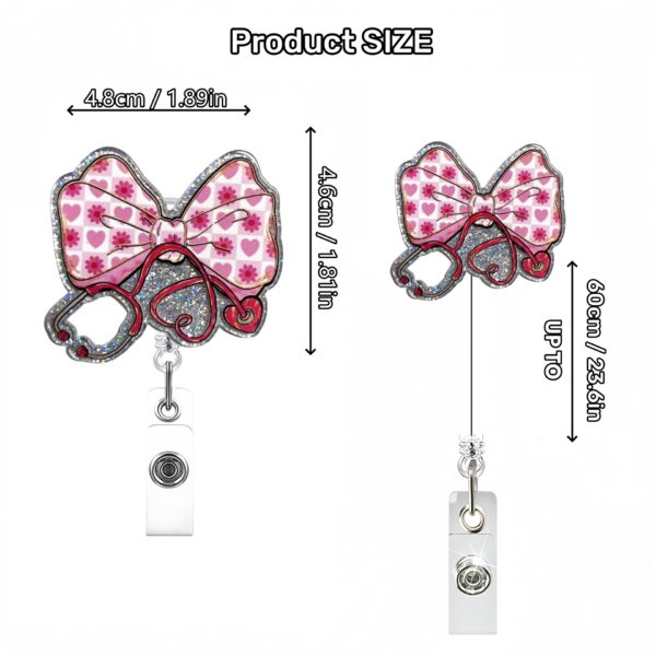 Wholesale Cross-border new glitter acrylic bow stethoscope telescopic easy-pull buckle creative medical nurse badge clip