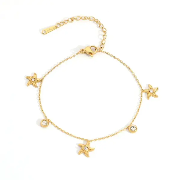 Wholesale Ins Style 304 Stainless Steel Four-Leaf Clover Heart Inlaid Diamond Starfish Evil Eye Minimalist Style Light Luxury Vacuum Electroplated 18K Real Gold Bracelet