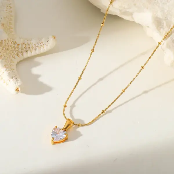 Wholesale Jewelry Cute Romantic Simple Style Geometric Heart Shape 304 Stainless Steel Zircon 18K Gold Plated Plating Inlay Gold Necklace Pendant Necklace
