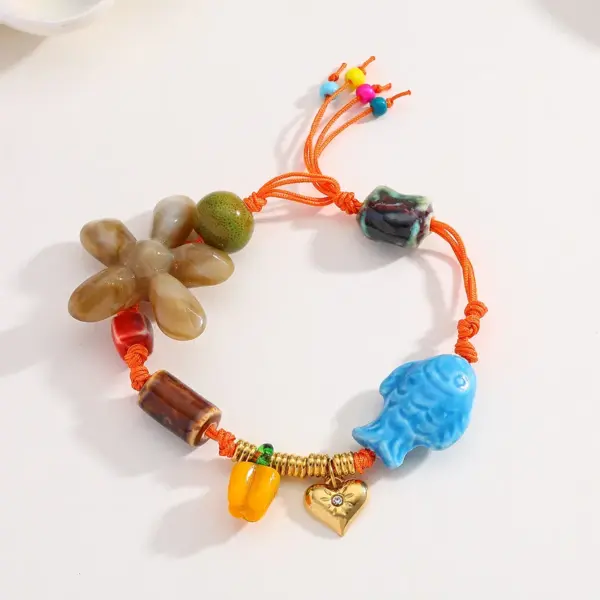 Wholesale PVD Coated 18K Gold Plated Heart Shape Flower Strawberry 304 Stainless Steel Bandana Casual Elegant Classical Polyester Handmade Buckle (Adjustable) Bracelets