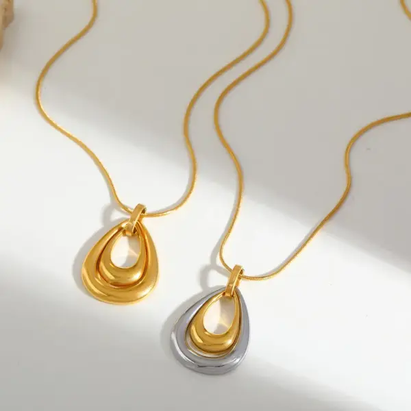 Wholesale Simple Design Stainless Steel 18K Gold Plated Waterdrop Pendant Necklace For Women Casual Romantic Commute Beach Daily Wear