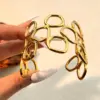 Wholesale PVD Coated Real Gold Plated 18K Solid Color 304 Stainless Steel Elegant Lady Classic Style Waterproof Non Tarnish Wide Bracelet
