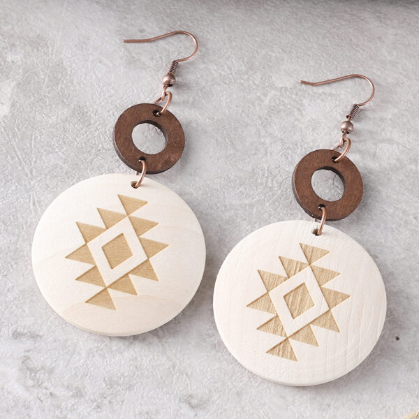 Wholesale Cross-border Bohemian Cactus Sun Aztec Pattern Wood Laser Disc Stitching Earrings