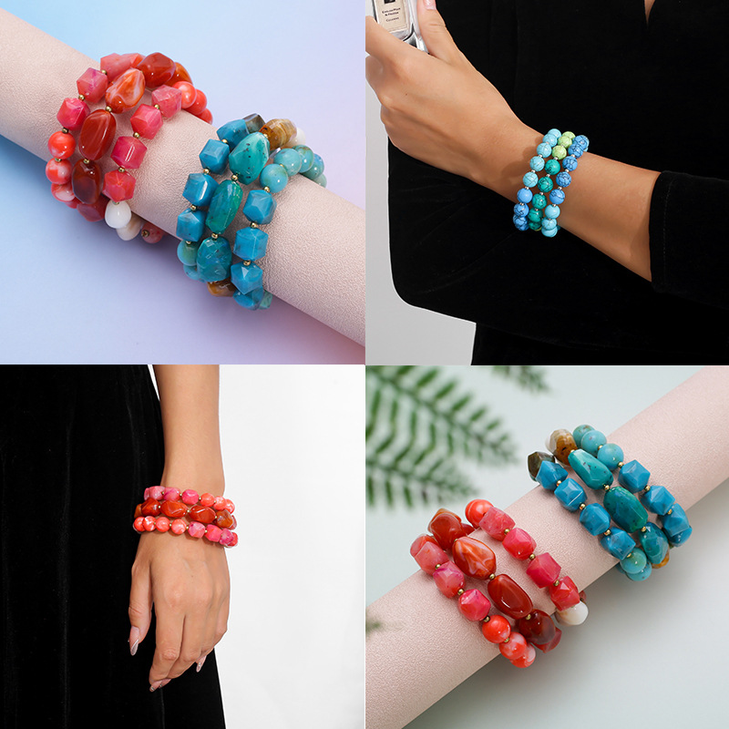 Wholesale temu, a brand new cross-border Bohemian style acrylic natural stone beaded bracelet with multi-layer elastic bangle.