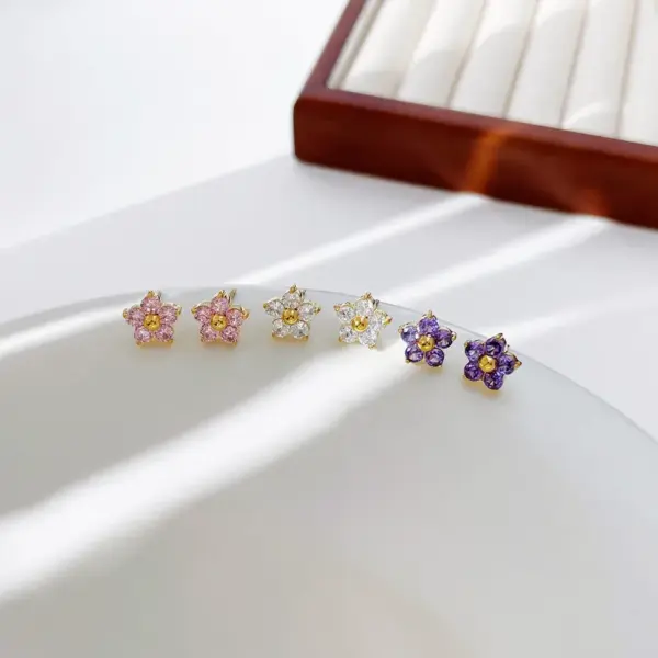 Wholesale PVD Coated 18K Gold Platinum Real Gold Plated Flower Stainless Steel Fairy Style Elegant Sweet Waterproof Non Tarnish Ear Studs