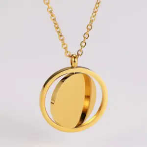 Ion Plating (IP) 18K Gold Plated Round 304 Stainless Steel Casual Simple Style Waterproof Non Tarnish 304 Stainless Steel Lobster Trigger Clasp Closure Pendant Necklace